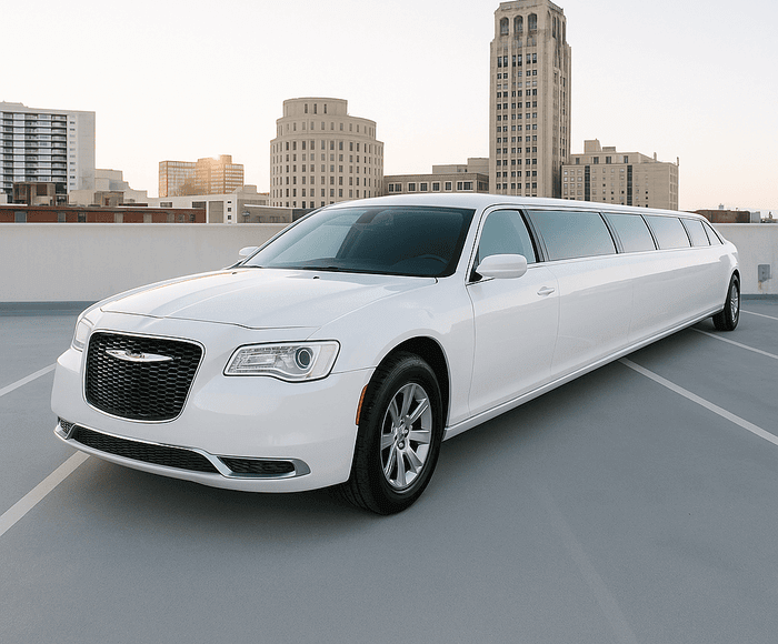 white Chrysler 300 limo