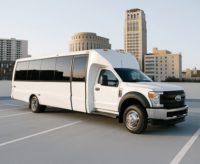 white shuttle bus rental
